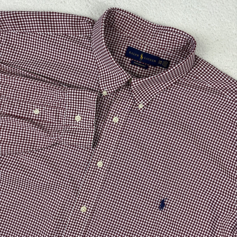RALPH LAUREN Performance Long Sleeve Shirt 2XB Red Check Stretch Button Down LS